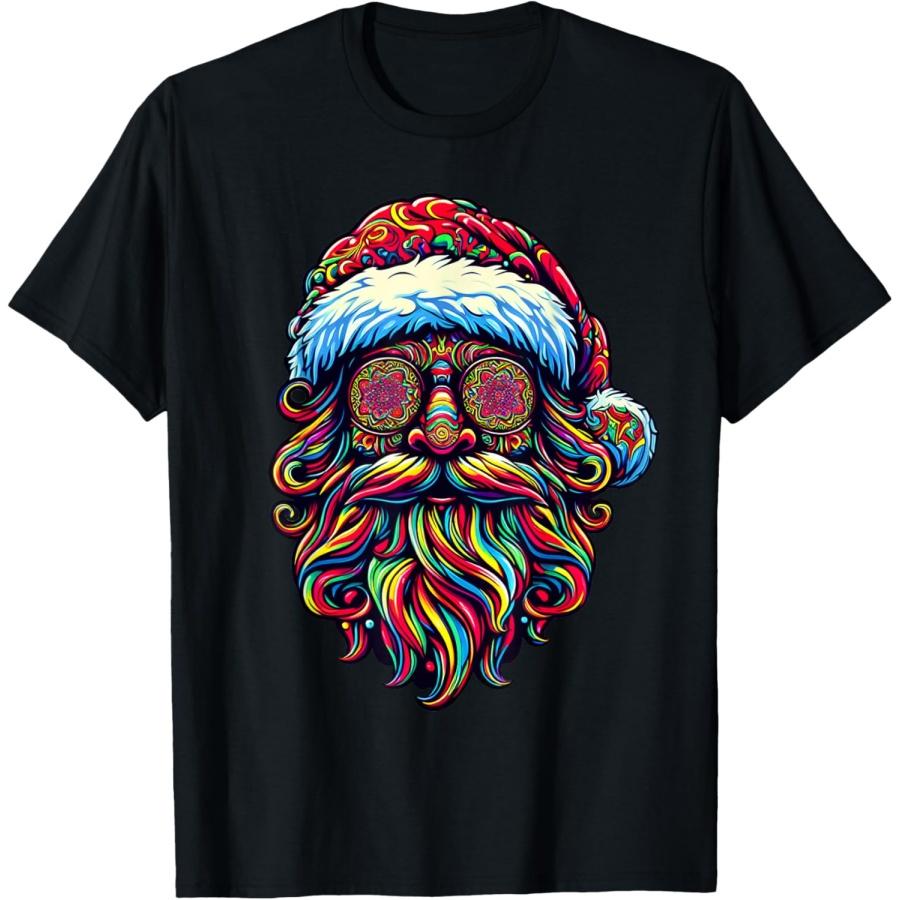 Retro Psychedelic Christmas Santa Claus T-Shirt S
