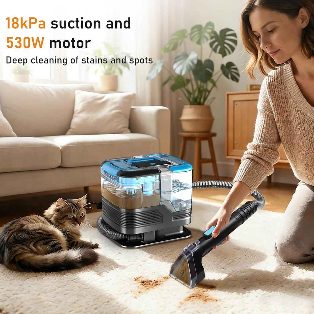 YADIMI Portable Carpet&Upholstery Spot Cleaner Machine with Self-Cleaning, 18Kpa Suction with 530W Motor, 1.75L Freshwater & 1L Dirty Water Tank