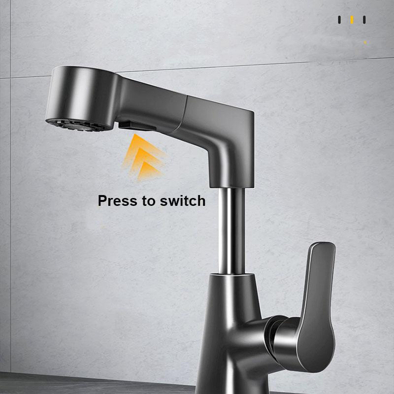Black/Silver/White Pull Down Bathroom Faucet, 360° Swivel Spout with Dual Spray Modes, Heavy Duty Brass G1/2 Connection