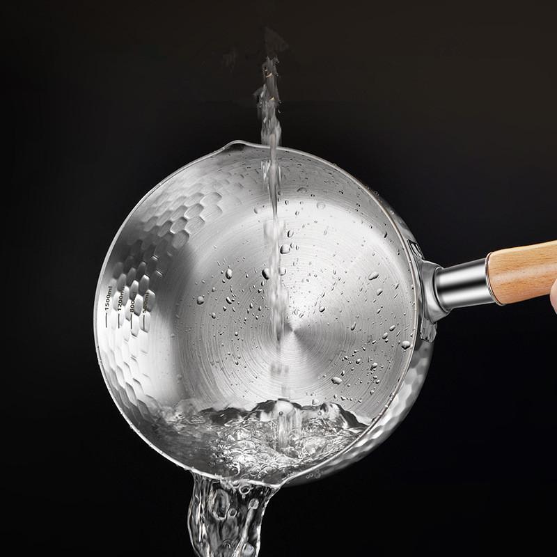 Stainless Steel Soup Pot Snow Pot Flat Bottom Non-Stick Wok Solid Wood Handle With Hook Stew Pot Milk Pot Kitchen Cookware