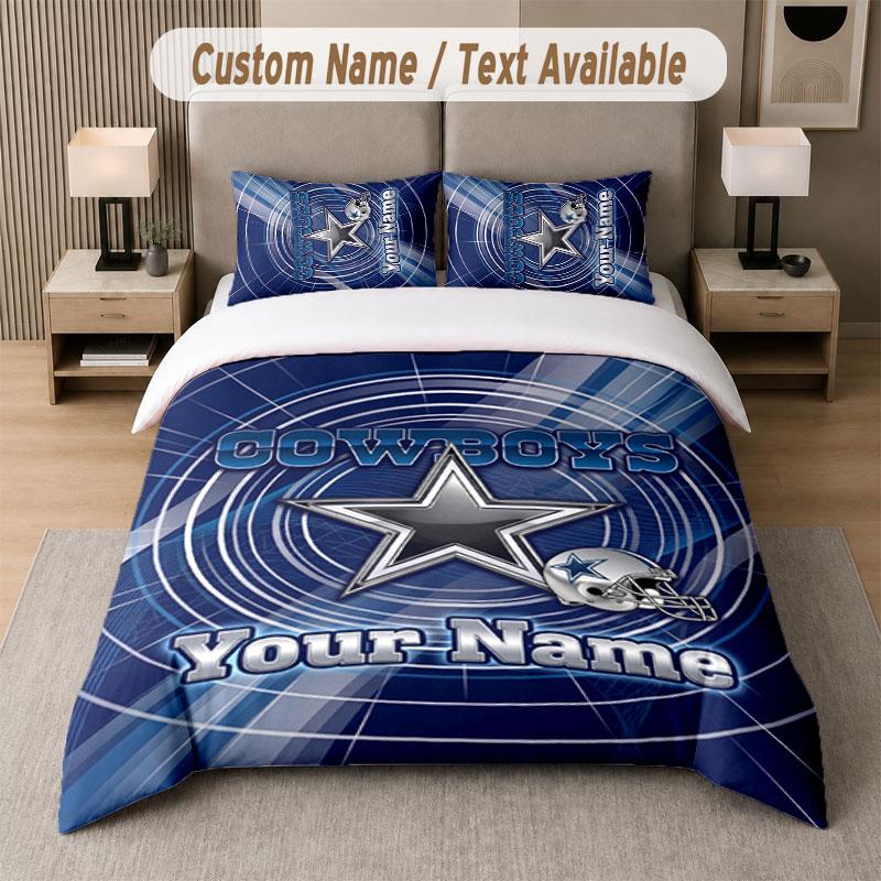 Custom Bedding Set Dallas Cowboys Pattern, Print Name Text 1 Duvet Cover plus 2 Pillowcases Home Textile