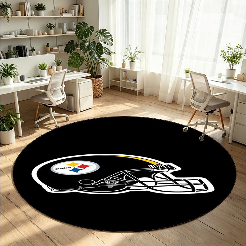 Pittsburgh Steelers Printed Round Crystal Velvet Rug Soft Non Slip Floor Carpet For Bedroom Holiday Gift