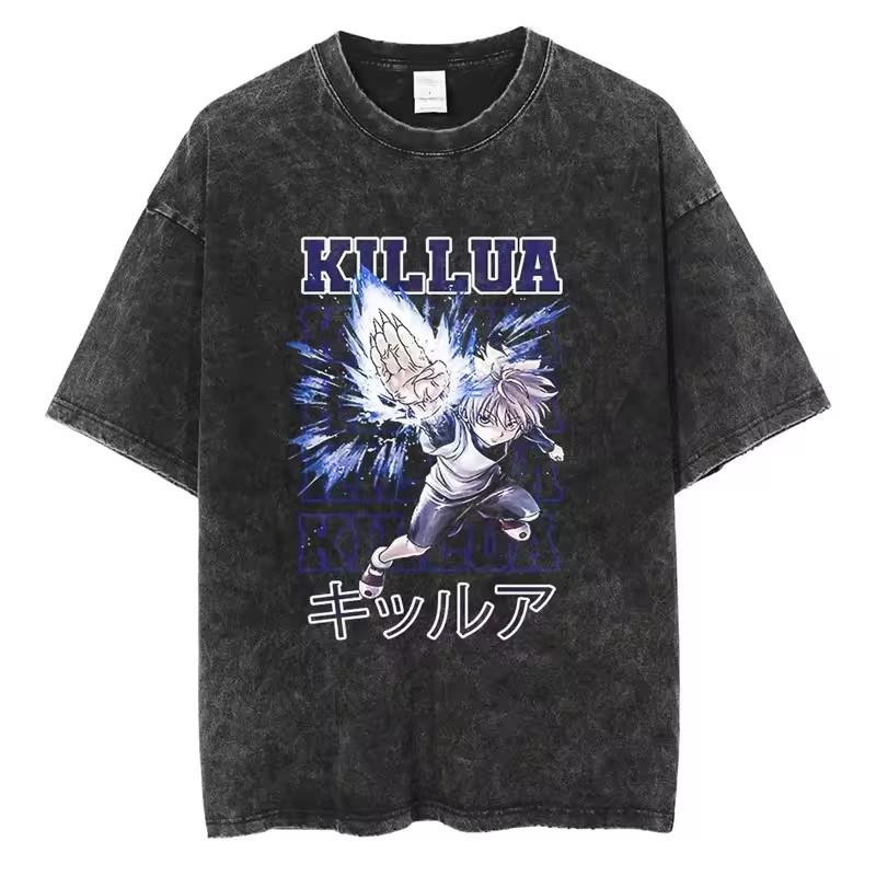 Killua Zoldyck Hunter X Hunter Manga Graphic Tshirt Men Women Clothes Oversized Washed Cotton Tshirt Short Sleeve Tees Tops