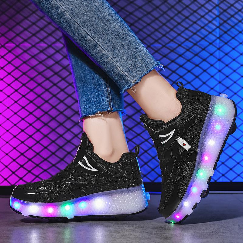 Skates LED charging model with switch runaway shoes double wheel adult lley shoes