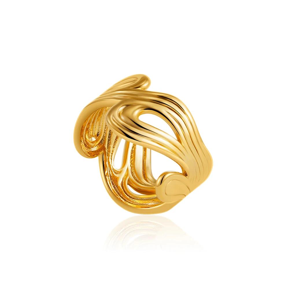 Classic Designer Geometric Irregular Ring for Women Stainless Steel Metal Hollow Out Striped Statement Knuckle Rings Wed Jewelry