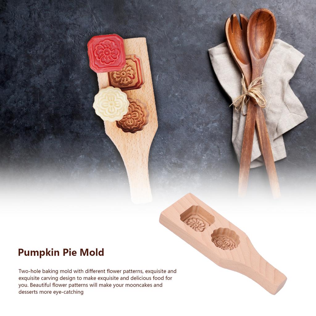 Mold 2 Holes Chinese Wooden Pastry Baking Mold for Home Use(2 Holes )