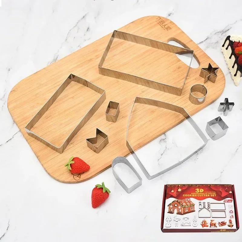 Nová 3D trojrozměrná nerezová forma na sušenky Vánoční perníková chaloupka 10 sad pekařských nástrojů Kuchyňské doplňky