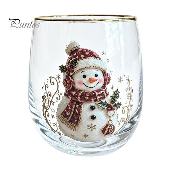 Decorative Party Drinkware Christmas Cocktails Glass, Santa Snowman Reindeer Tree Design Tumbler, 300ml Lead-free Wine Glasses Holiday for Cocktail
