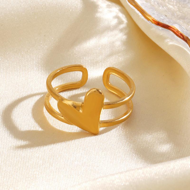 Romantic Stainless Steel Love Heart Opening Rings for Women Men Classic Double Layer Rings Fashion Valentine's Day Jewelry Gifts
