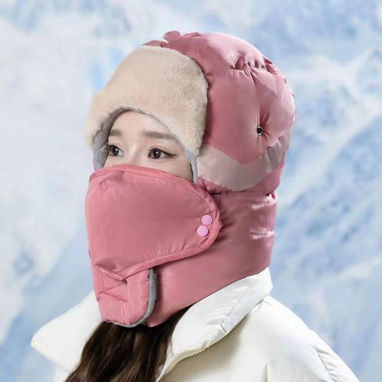 Riding Headgear Solid Color Windproof Warm Thermal Hat with Velvet Lining Detachable Face Guard Skiing Cycling Hat