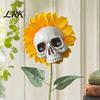 Halloween Lawn Decoration Sunflower Skull Ornament, Theme Garden Decor, Potted Resin Flower Pot Plant Waterproof Outdoor Decoration, for Patio