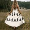 Women Sleeveless V Neck Maxi Dress Summer Bohemian Style Long Slip Dress with Embroidered Pattern and Adjustable Straps for Casual Wear