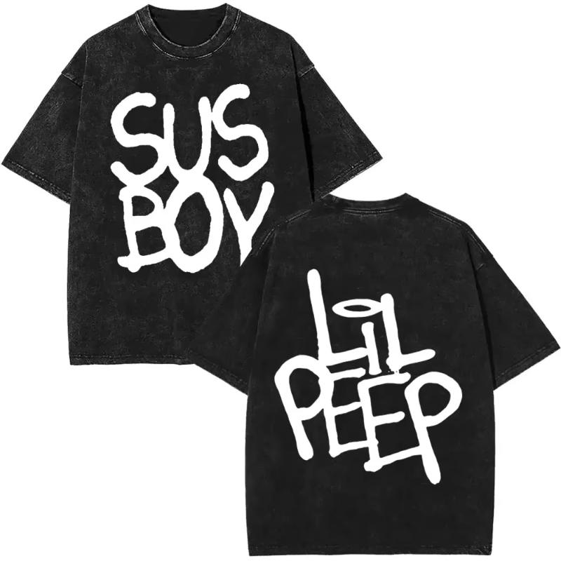 Wyprane Vintage Raper Lil Peep Koszulki z Dwustronnym Nadrukiem Unisex Moda Damska Hip Hop Oversize Krótki Rękaw Koszulka Streetwear