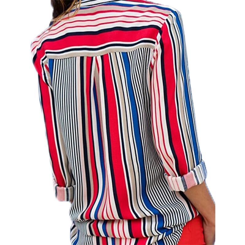 European & American Striped V-Neck Chiffon Long Sleeve Women's Top