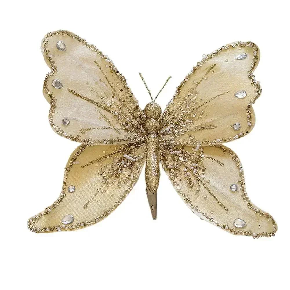 Multicolor Christmas Tree Decoration 25*21cm Gold Powder Fabric Glitter Butterfly Accessories Party Supplies Hanging Decoration