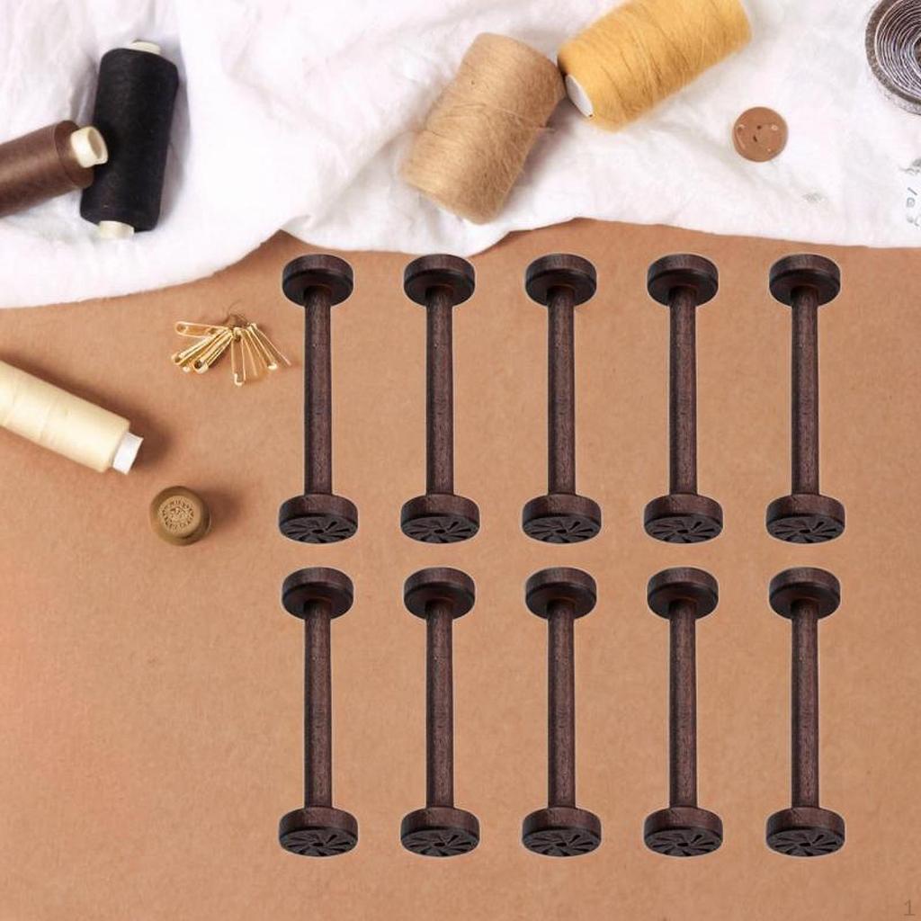10 Pieces Wooden Spools Empty Spool Portable Large Wood Ribbon Sewing Bobbins for DIY Arts