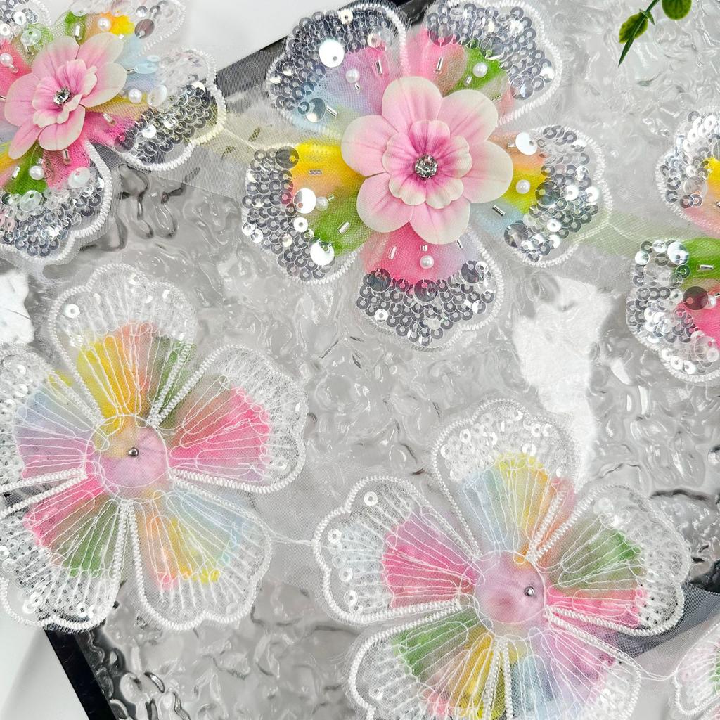 Sweet Color Beaded Sequins Three-Dimensional Flower Clothing Lolita Luggage Hair Accessories Children'S Clothing Lace Lace Accessories