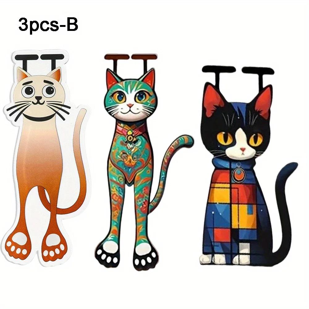 3PCS Creative Hollow Acrylic Flat Cat Bookmark Student Cartoon Animal Bookmark Cute Cat Bookmark Notebook