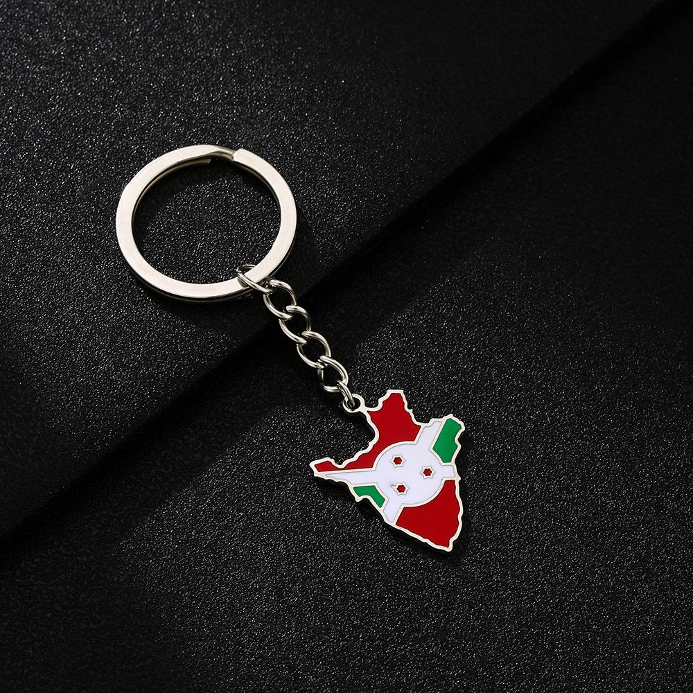 Retro Burundi Map Flag Enamel Keychain - Unisex Ethnic Style Titanium Steel Charm