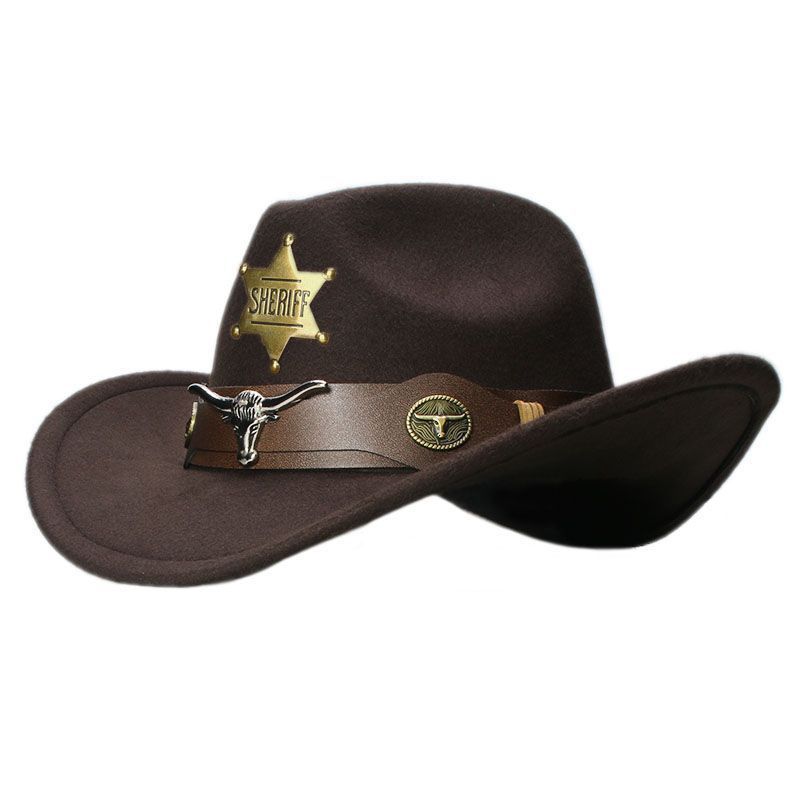 Vintage Cowhead Star Badge Western Cowboy Hat With Wide Brim For Adults And Kids
