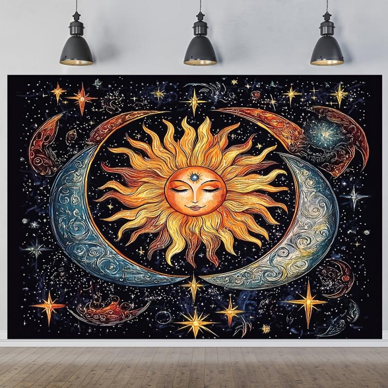 VIKAMA Vintage Sun Moon And Stars Tarot Tapestry BohemianStyle Decorative Piece For The Living Room Bedroom Or Above The Bed