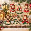 Vintage Style Christmas Tree Ornaments 6Pcs 2D Flat Ornaments Wooden Angel Hanging with Hemp Rope Holiday Party Decor Retro Pendants for Fireplace