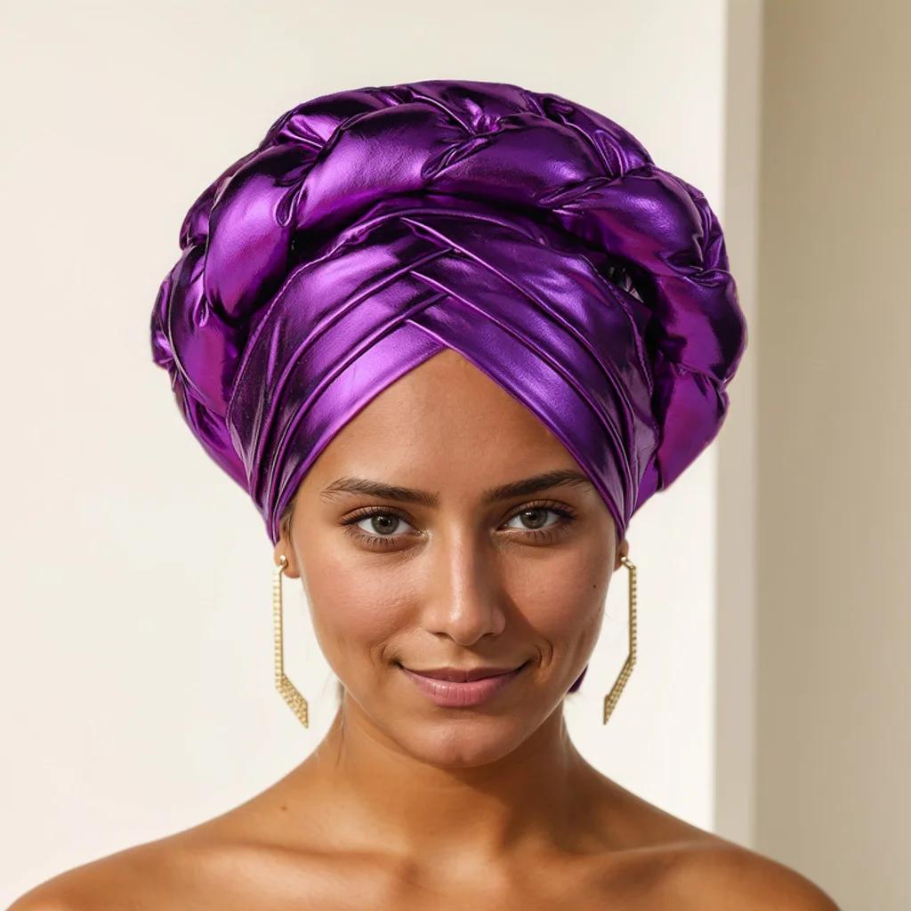 

African Turban Cap Headdress Women Headtie Hat Hair Accessories Arab Wrapped Muslim Hijab фиолетовый