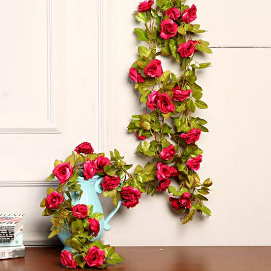 Rattan Plastic Rose Vine Artificial Flowers for Wedding Décor, Ceiling or Wall Hanging, and Air Conditioning Pipe Cover