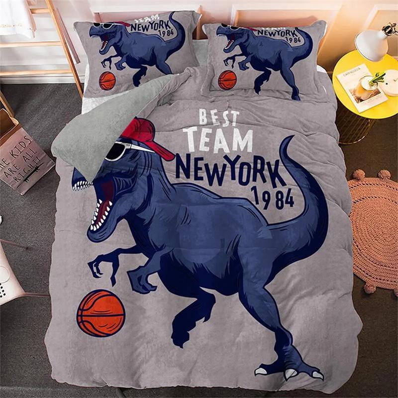 Cartoon Dinosaur Duvet Cover Dinosaur Theme Bedding Green Dinosaur Hello Bro Pattern Bedroom Decoration for Children Women Men