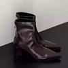 Elegant High Heels Ankle Boots For Women'S Pointed Toe Chunky Shoes  Fashion Boots Pumps New Leather Winter Mujer De Botas