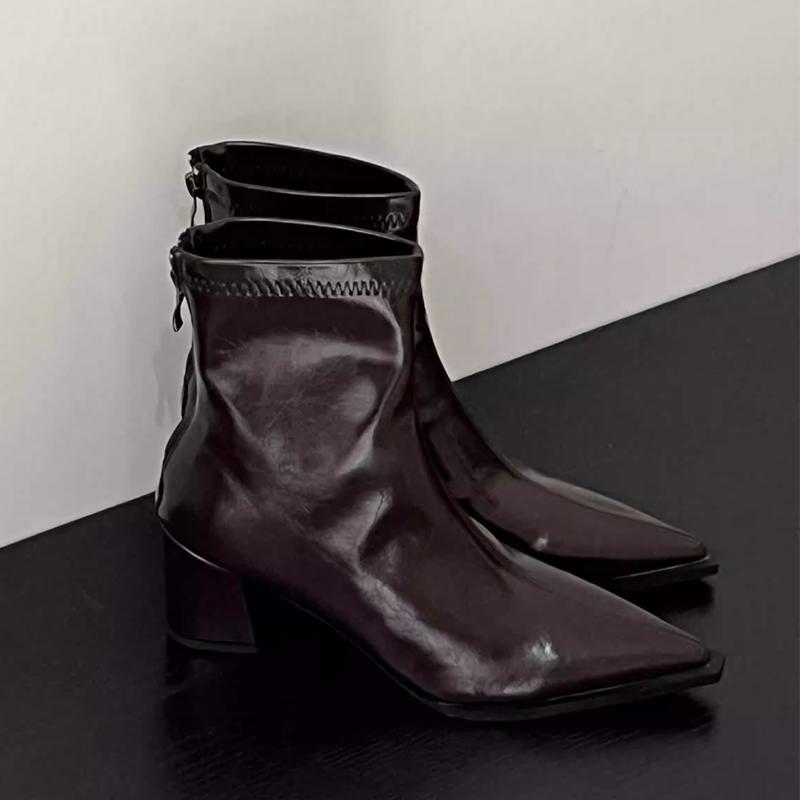 Elegant High Heels Ankle Boots For Women'S Pointed Toe Chunky Shoes  Fashion Boots Pumps New Leather Winter Mujer De Botas