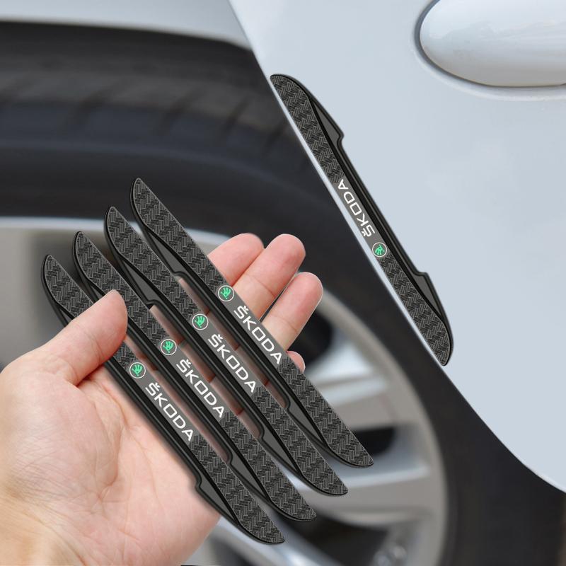 AAAJI1 4Pcs Rubber Car Anti-Collision Bumper Strip Guards Protector Stickers For Skoda Rapid Superb Kodiaq VII VRS Octavia 2 3 Yeti
