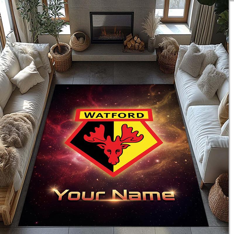 Watford FC Bedruckter Kristall-Samt-Teppich Rutschfester Kristall-Samt-Teppich Für Sofa Schlafzimmer Innenbereich Heimdekoration