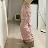 Women's Solid Color Cargo Street Hip Hop Jogging Pants Lace-up Zipper Type Casual Wide Leg Pants With Pockets