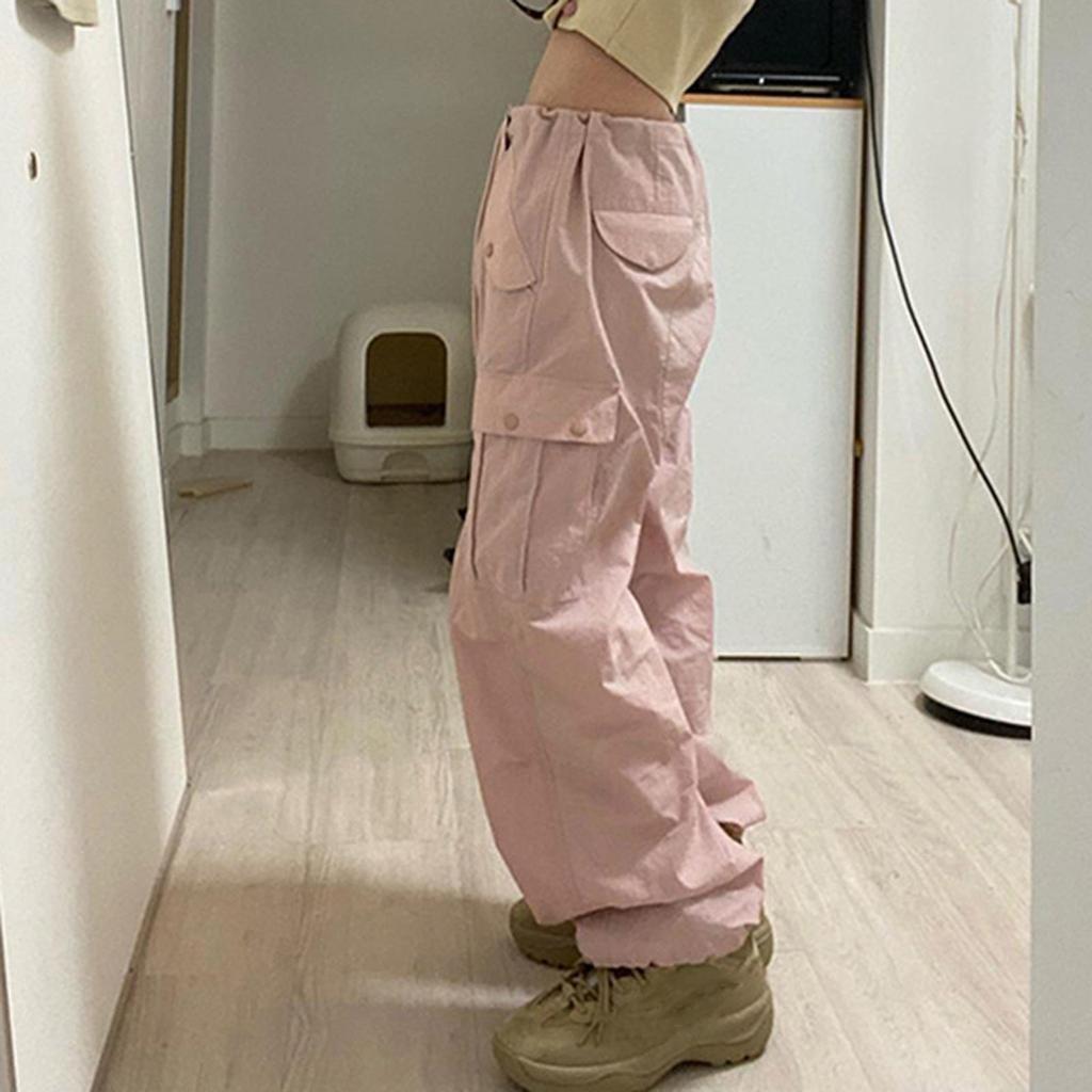 Women's Solid Color Cargo Street Hip Hop Jogging Pants Lace-up Zipper Type Casual Wide Leg Pants With Pockets