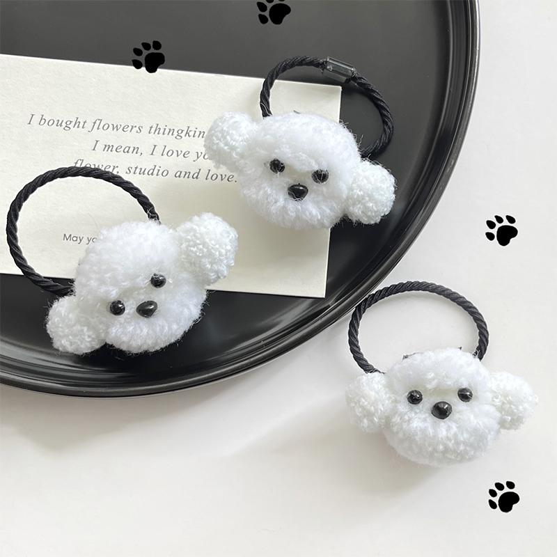 1pc Plush White Puppy Hair Ring Cartoon Sweet Cute Children's Hairband Ponytail Small Rubber Band Accessory