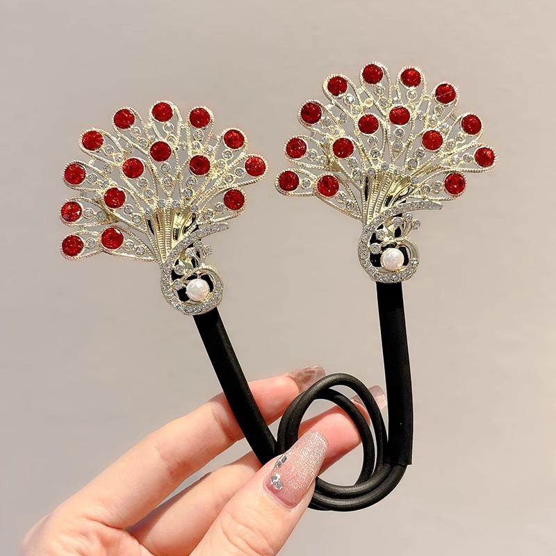 Pearl Peacock High-End Headbands Updo For Women Girls Party Meatball Head Hair Accessories