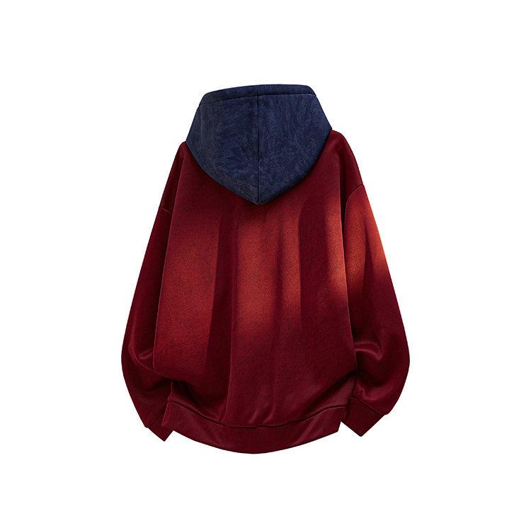 2025 Autumn/Winter Men's Retro Color Block Patchwork Loose Hoodie (Plus Size)