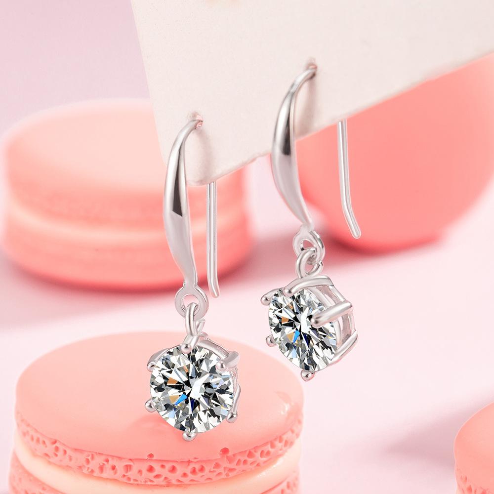 925 Sterling Silver Simple Temperament Versatile Six-claw Zircon Earrings Birthday Party Anniversary Gift Fashion Commuter