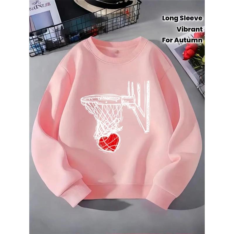 European sizes Kids' Crewneck Sweatshirt - Heart Basketball Net Hoop Love Sport , Sportswear And Casual Wear, Soft And Comfortable