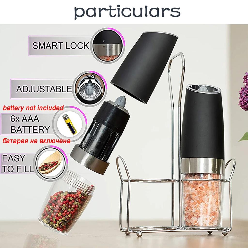Electric Automatic Mill Spice Salt and Pepper Grinder Gravity LED Light Adjustable Coarseness Kitchen Steak Tool Sets