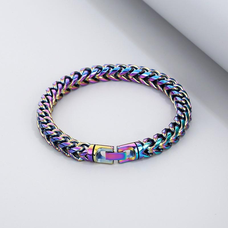 Rainbow Bbracelet 10mm Hip Hop Herringbone Chain Bracelet for Men Rock 316L Stainless Steel Multicolour Motorcycle Party Jewelry