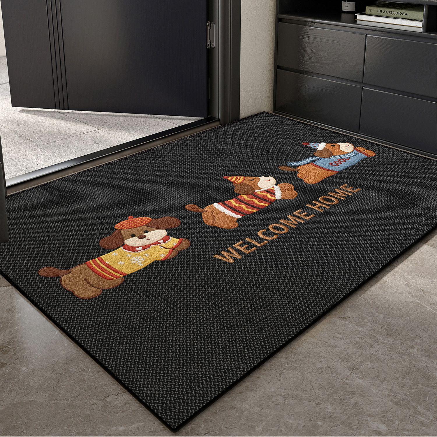 Cute Cartoon Dog Skateboard Welcome Home Door Mat Carpet Rug for Entryway Indoor Home Decoration Floor Mat with Animal Pattern 40X60CM