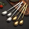 2Pcs Stainless Steel Golden Silver Fork Spoon Fork Spoon Heat-Insulated Long Handle Stirring Dessert Spoons Kitchen Gadgets