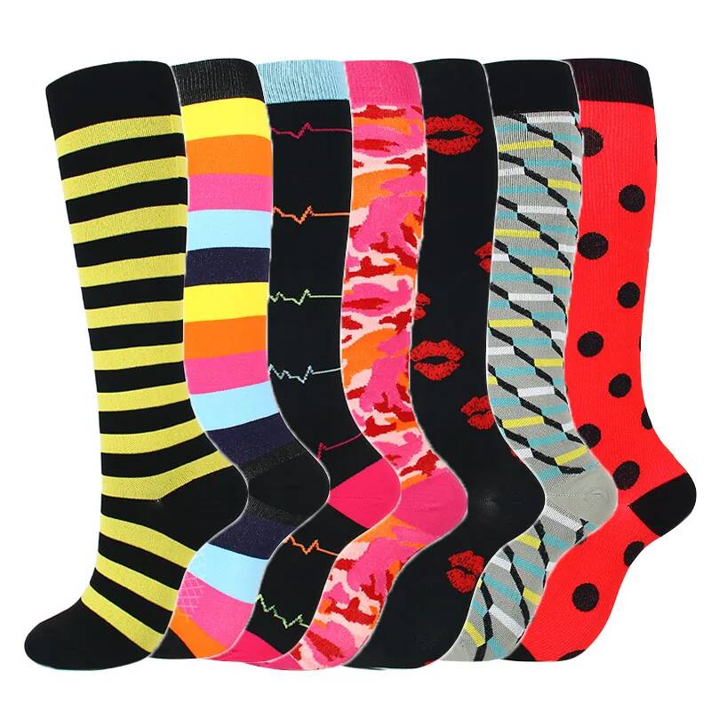 7 Pairs Compression Stockings Fit Running Unisex Nurses Flight Travel Leg Pressure Compress High Quality Socks