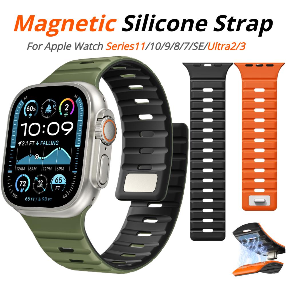 Magnetic Strap For Apple Watch Ultra 3 49mm 44mm 45mm 46mm 42mm Sport Silicone Bracelet Belt IWatch Series 11 10 8 7 6 Se 3 Band