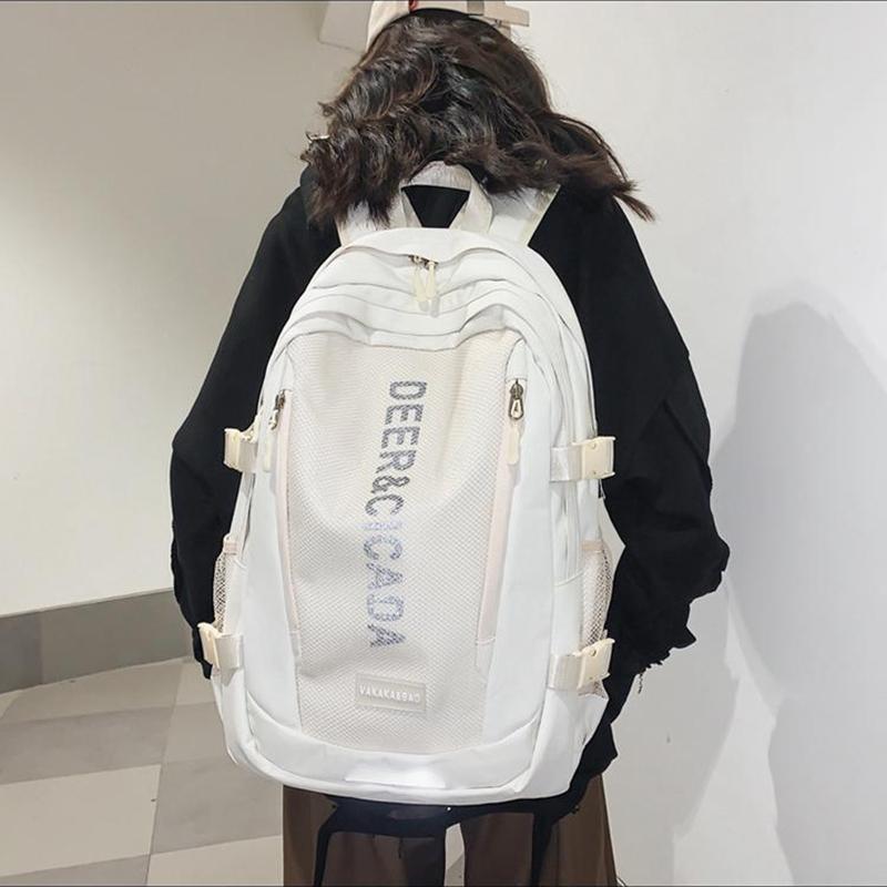 Unisex Schoolbag Female Bags College Student Simple Leisure Travel Computer Backpack with Cute Pendant Large Capacity Backpacks for School
