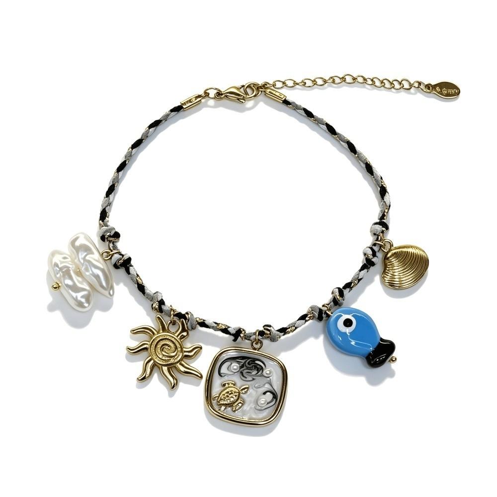 Waterproof Ocean Style Bracelet Stainless Steel Conch Shell Hand Chain Braided Rope Bangle Travel