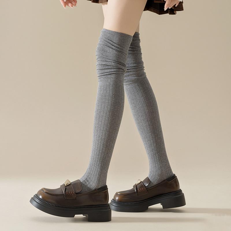 Women Knitting Thigh High Stockings Solid Color Over Knee Socks Soft Warm Leg Warmer Female Long Socks