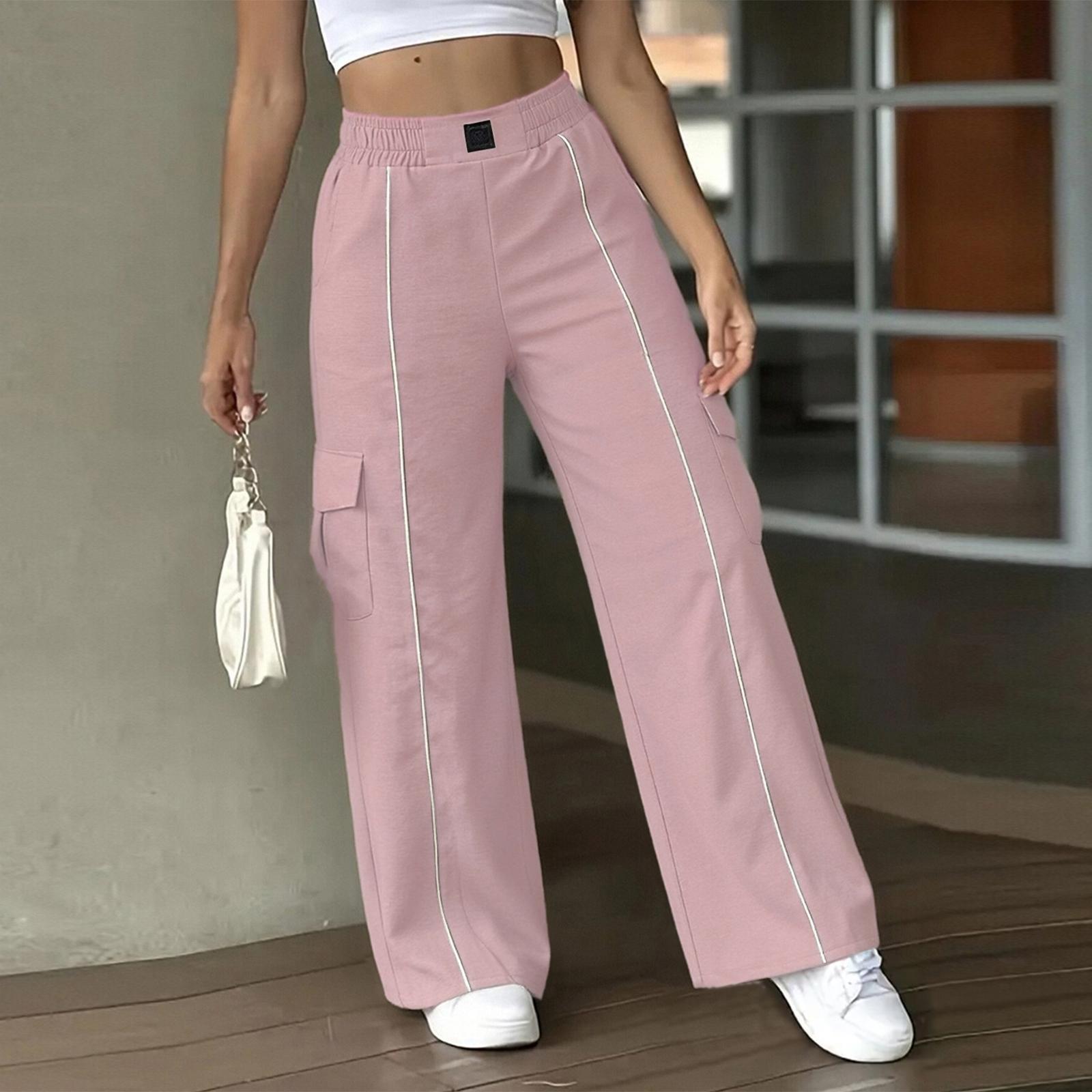 

Women s Fashion Color High Waist Straight Leg Pants Pocket Casual Pants XL рожевий